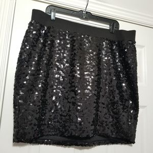 Plus Size - Torrid Black Sequin Stretch, Lined, Mini Skirt - Size 2